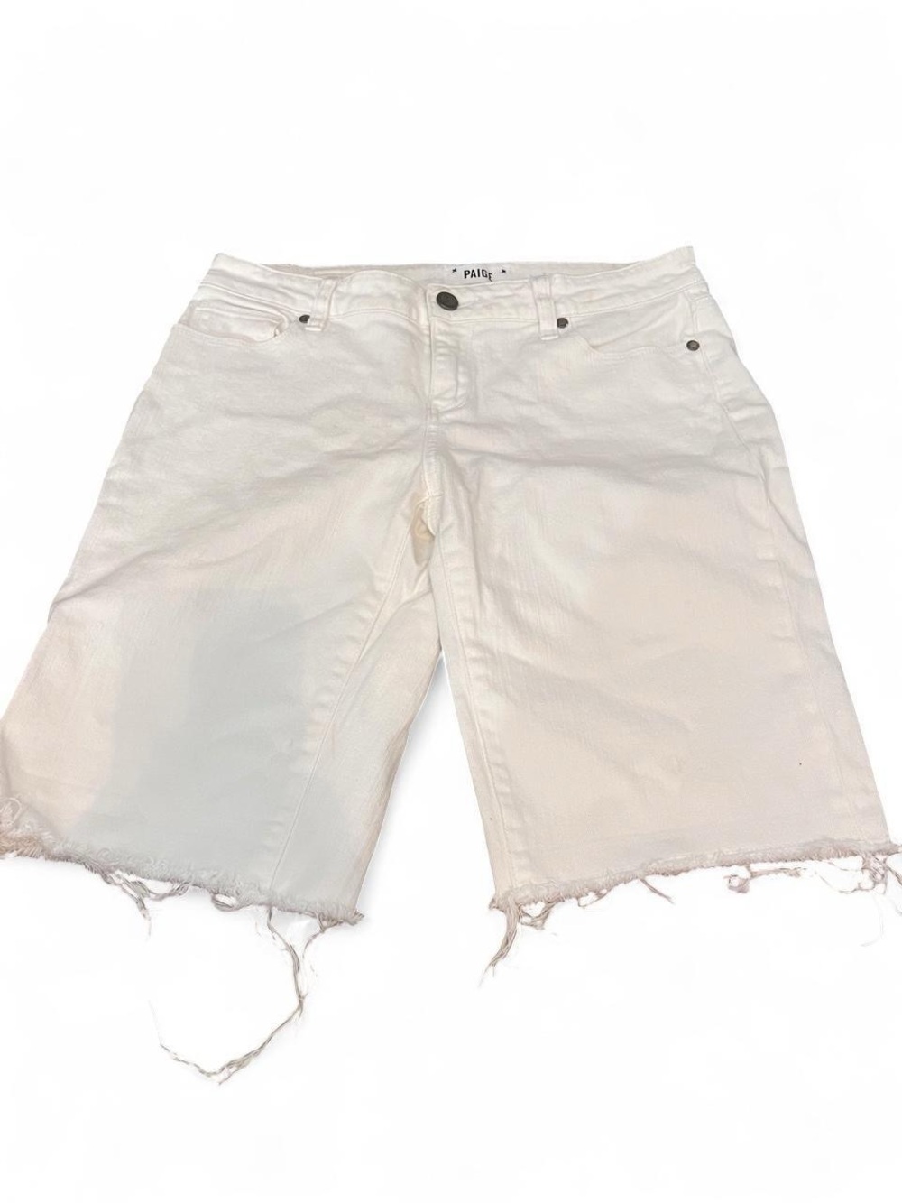 PAIGE White Frayed Hem Denim Shorts - Women's